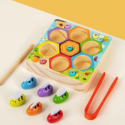 Wooden Fun Bee Pairing Game Set,6 Bees,5 Bugs,Puzzle Toys, Color Classification Educational Toys, Hand Eye Coordination, Fine Motor Skills
