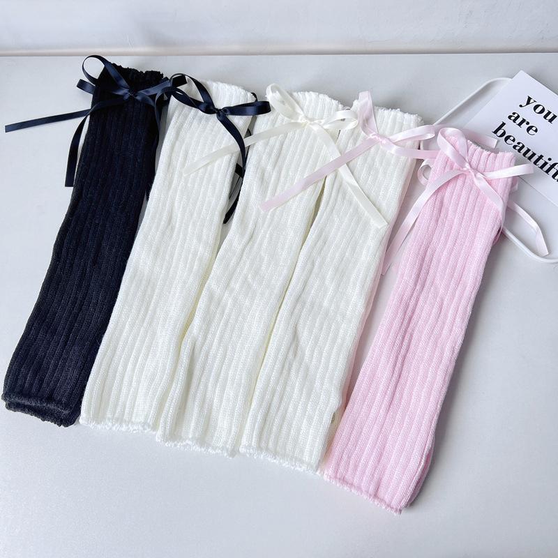 Sweet Girl Lolita Soft Arm Sleeves Bow Tie Long Hand Sleeves Lovely Knitted Fingerless Decorative Gloves Streetwear