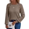 Women's Round Neck Solid Color Hollow Button Long Sleeved Casual Patchwork Top