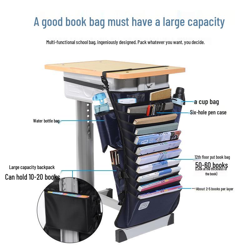 Large Capacity Hanging Desk Book Bag for Students
