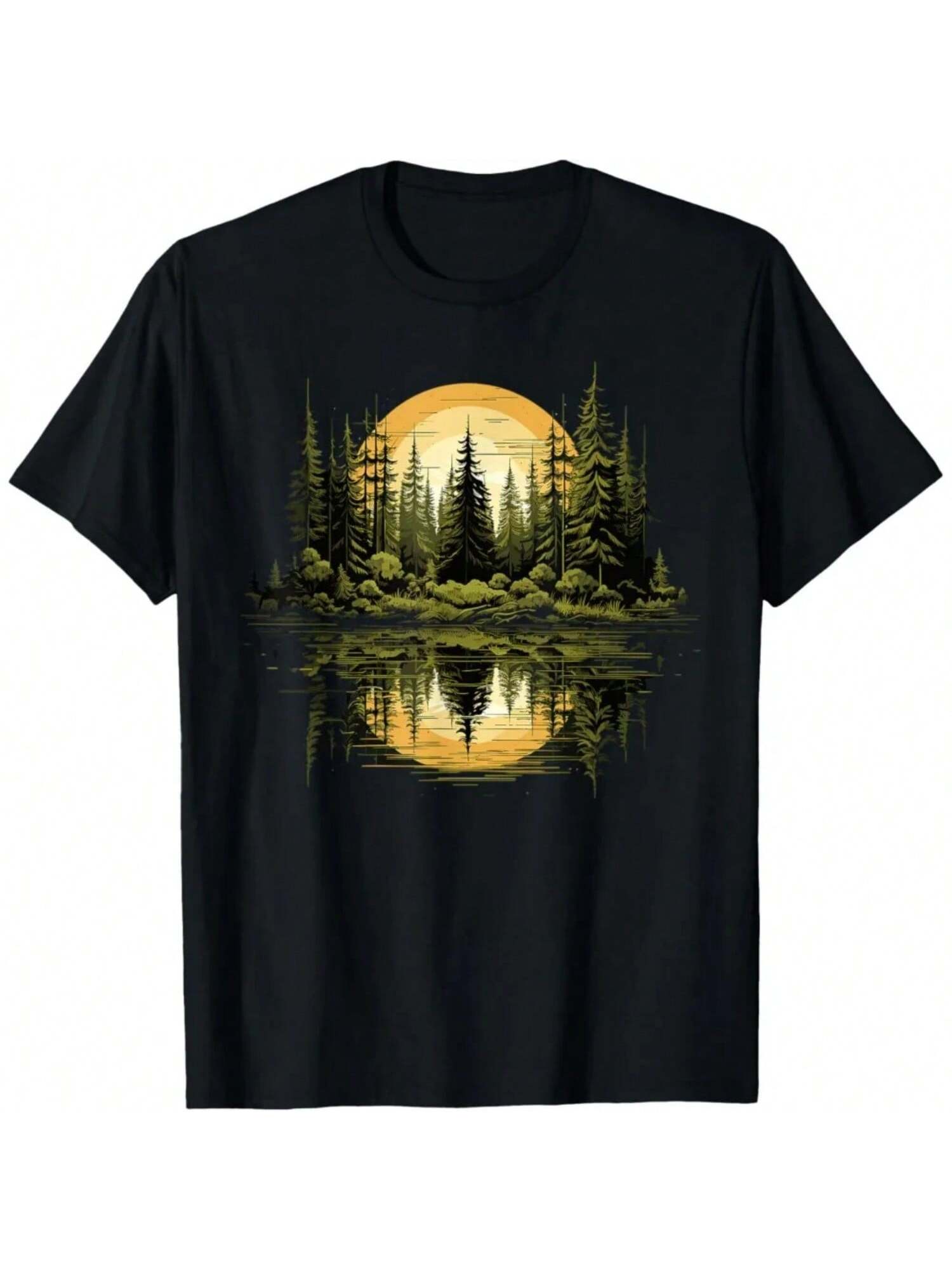 Nature Reflection Forest Trees Outdoor Wildlife T-Shirt Supporters Of Nature Conservation unisex Wounisex Tee Tops Cotton Short Sleeve S разноцветный