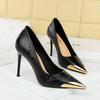 Fashion Women's Shoes with Shallow Mouth, Pointed Toe, Thin Heel, Metal Pointed Toe Decoration, Super High Heels, Single Shoes