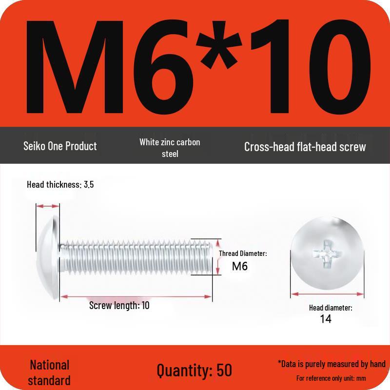 White Zinc M3-M6 Phillips Flat Head, Pan Head, and Mushroom Head Machine Screws