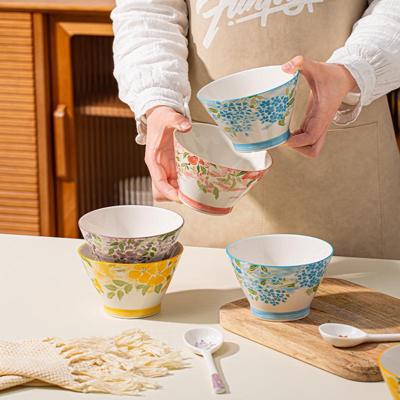 Japanese-Style Ceramic Hat Bowl Household High-Value Rice Bowl Ceramic Bowl Underglaze Ceramic Tableware