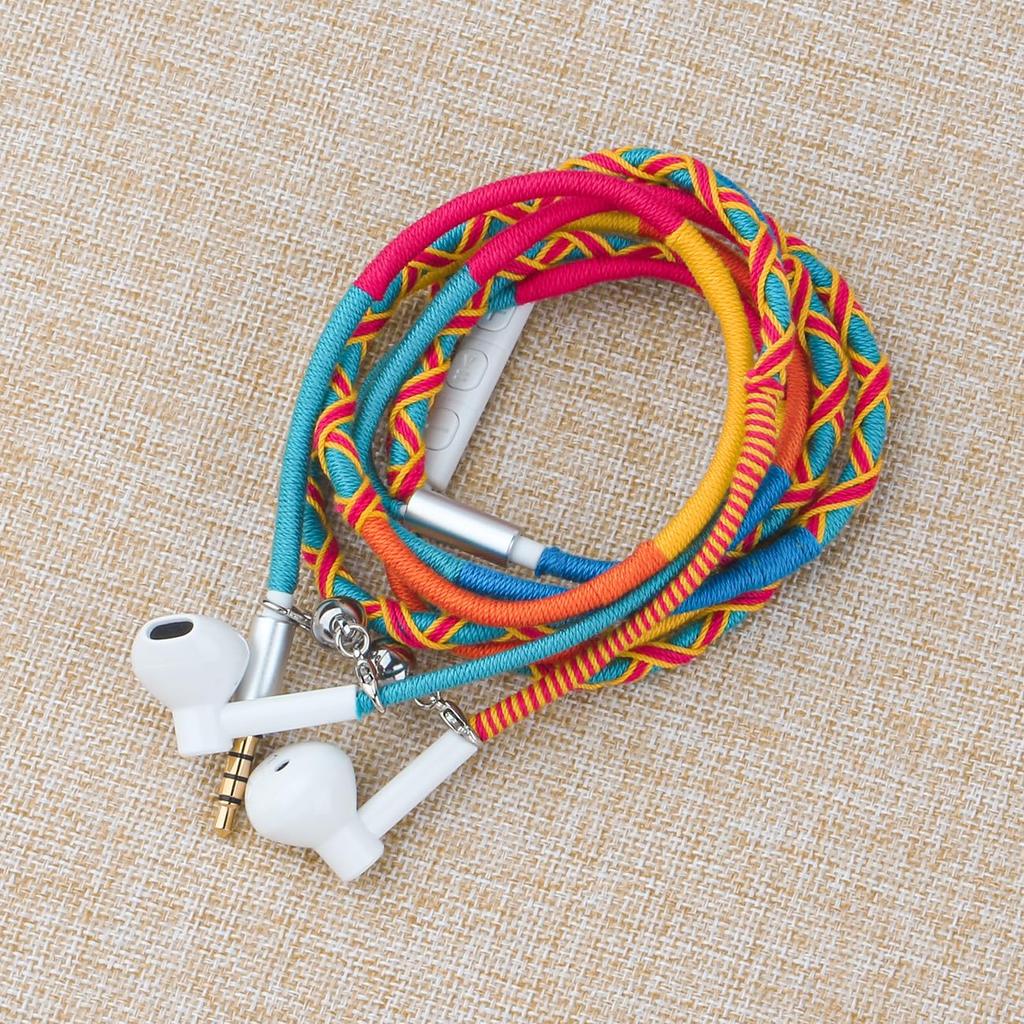 URIZONS Earphone Bracelet, Colorful Braided Earphones - 3.5mm Wired Headphones with Mic, Remote In-Ear Sports Headset for iPhone, Handmade Fabric,