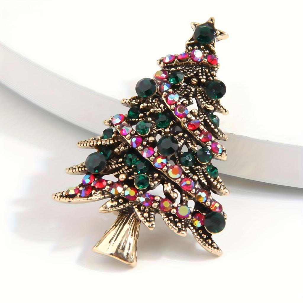 1pc Vintage Style Christmas Tree Brooch Pin, Colorful Star Accents, Fashionable Retro Scarf Buckle, Festive Holiday Party Gift for Women
