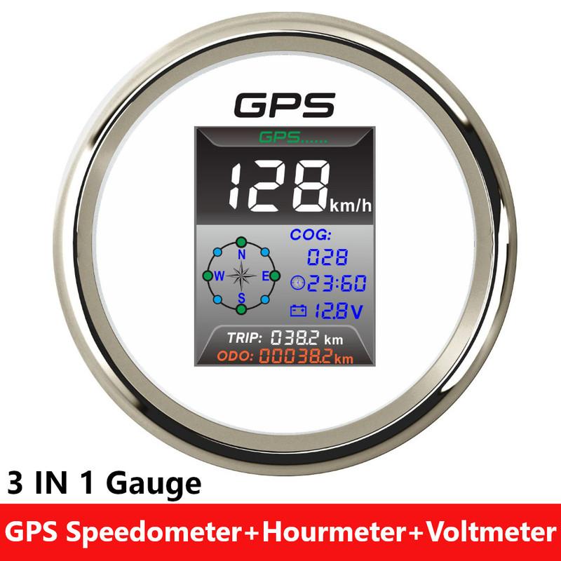Ized 85mm 3 In 1 Gauge GPS Speedometer + Clock Hourmeter+Voltmeter Digital TFT Screen Speed Meter For Marine Auto Car Boat