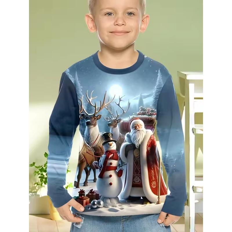 Îmbrăcăminte pentru copii Băieți Tricou Mânecă Lungă Imprimeu Moș Crăciun Haine Copii Primăvară Toamnă Haine Elegante pentru Petrecere de Crăciun Haine Fete