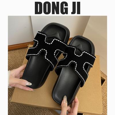 2025 Frühling und Sommer neue funkelnde H-förmige Zehensteg beliebte modische Sandalen mit dicker Sohle vielseitige flache erhöhende Pantoletten mit offenem Zeh