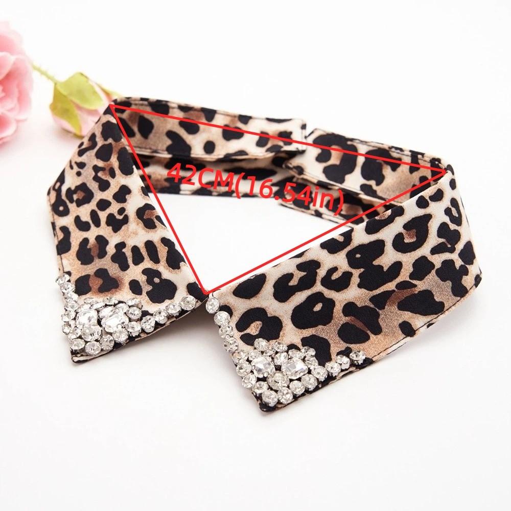 Elegant Detachable Collar Sparkling Rhinestones Leopard Design Neck Accessory Animal Print Stylish Decorative Faux Collar