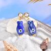 Fashion Blue Ceramic Fish Shaped Imitation Pearl Earrings Stainless Steel Drop Earrings For Women Jewelry Summer Beach Vacation