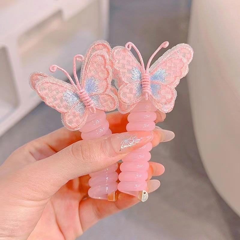 2PCS Children Butterfly Hair Bands for Girls Sweet Braid Hair Tie Elastic Scrunchies Ponytail Hair Accessories