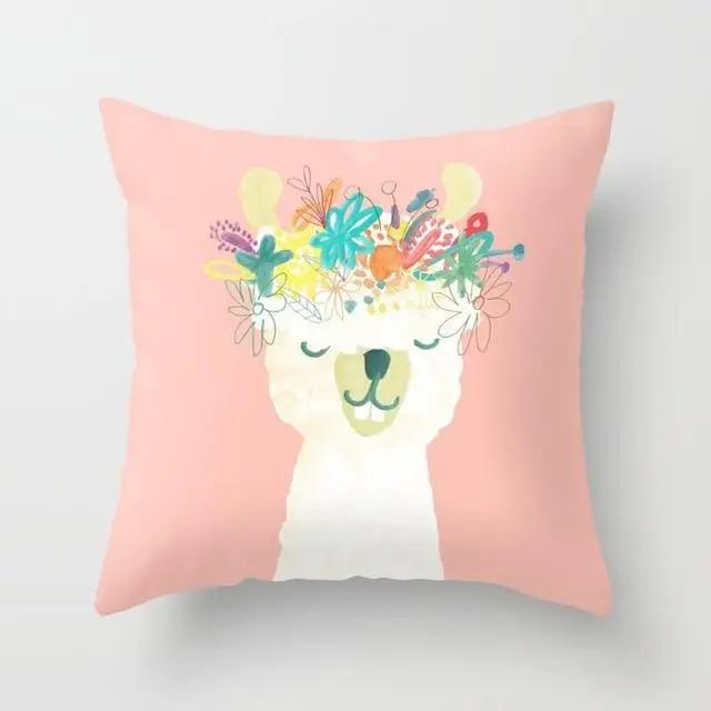 Juste de coussin de dessin animé pour la maison, taie d'oreiller décorative, animal, lama, alpaga, girafe, canapé, voiture, fête, Nairobi, Orn