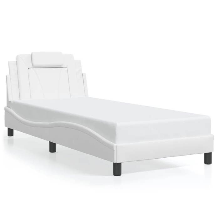 VidaXL Bed Frames with Headboard, Upholstered Bed with Cushion, Single Bed, Adult Bedroom Bed, Modern, White 90x200 Cm 3208069