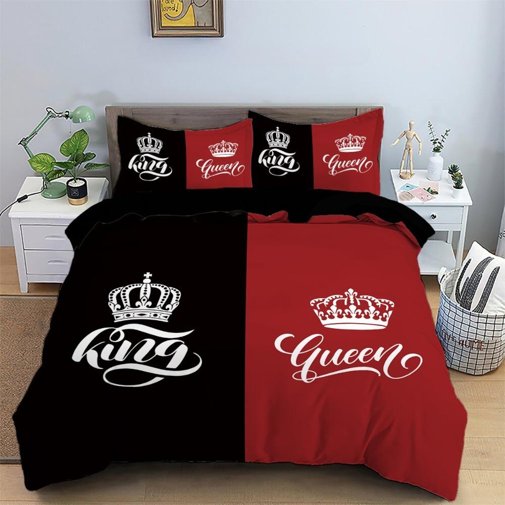 Crown love 2/3-teiliges Schlafzimmerset, Kindergeschenk Teenager Erwachsene Mikrofaser Doppelbett Bettbezug mit Reißverschluss Raumdeko