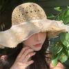 Women's Summer Large Brim Lace Straw Hat Seaside Full Face Beach Breathable Sun Bucket Hat Sun Protection Hat