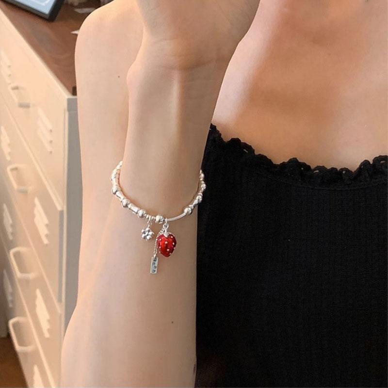VENTFILLE 925 Sterling Silver Strawberry Tassel Bracelets for Women Girl Irregular Versatile Creative Jewelry Gift Dropshipping