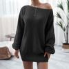 Autumn Winter Women's Knit Sweater Dresses One-Word Collar Louj Casual Loose Knitted Sweater Dress