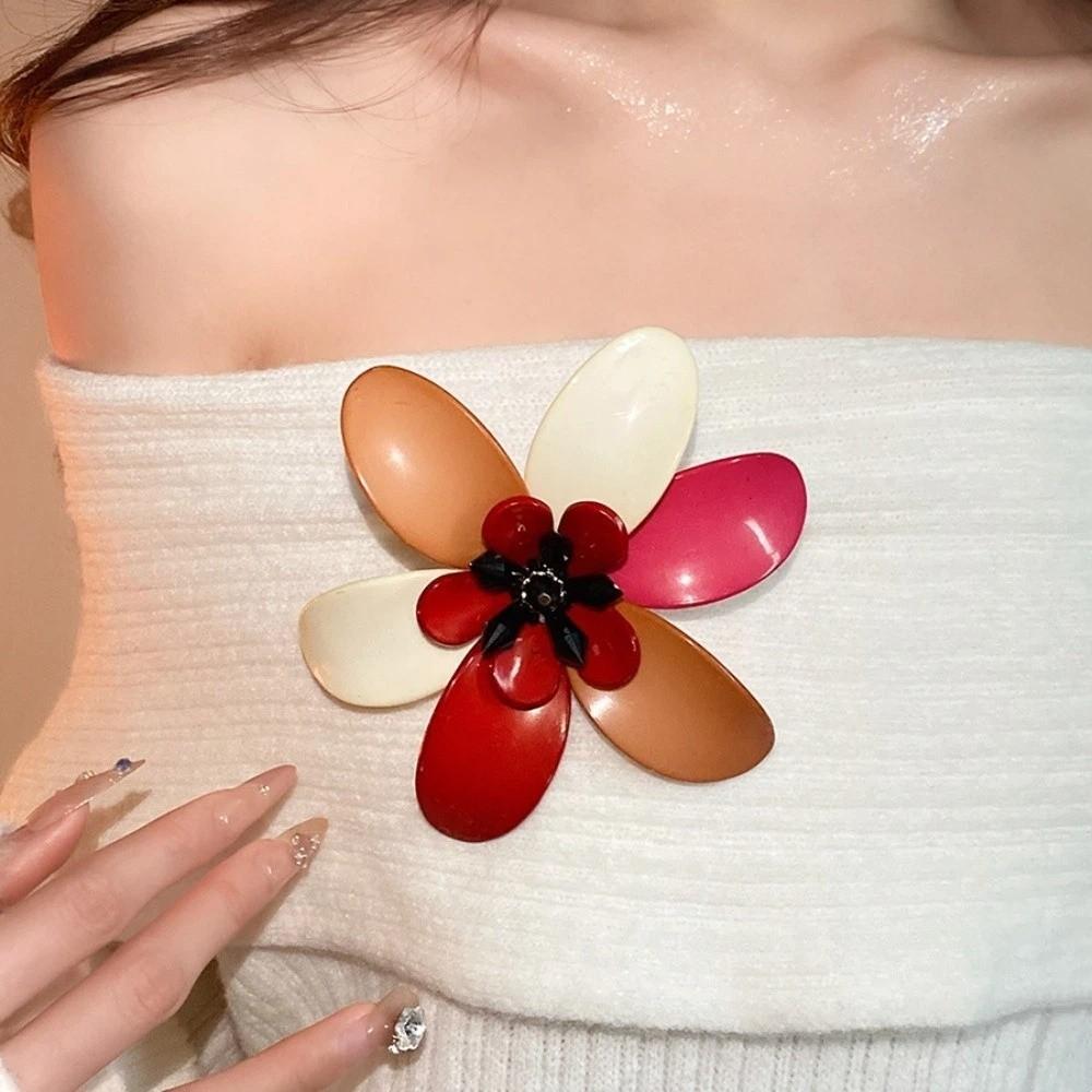 Multi Floral Petal Big Flower Badge Pin Exaggerated Vintage Colors Clothes Pin  Party Favors