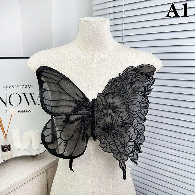 

Large Butterfly Embroidery Appliques For Clothes Patches Lace Fabric Accessories For Wedding Dress Bridesmaid Diy Decor as the picture