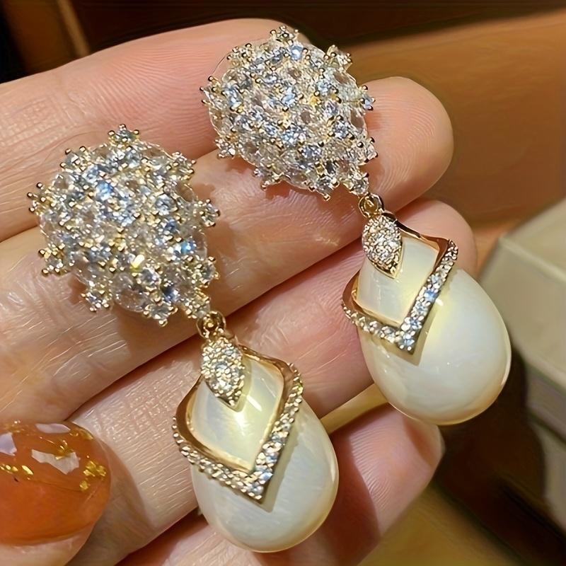 Потрясающие женские серьги-подвески с имитацией жемчуга в форме капли, сверкающими кристаллами кубического циркония, романтичные свадебные украшения