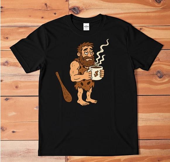Funny Caveman Coffee T-Shirt Prehistoric Morning Humor Graphic Tee XXXXL