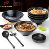Fancyfamily Black Frosted Melamine Japanese Style Beef Ramen Bowl Bamboo Hat Shape Soup Bowl Fast Food Tableware