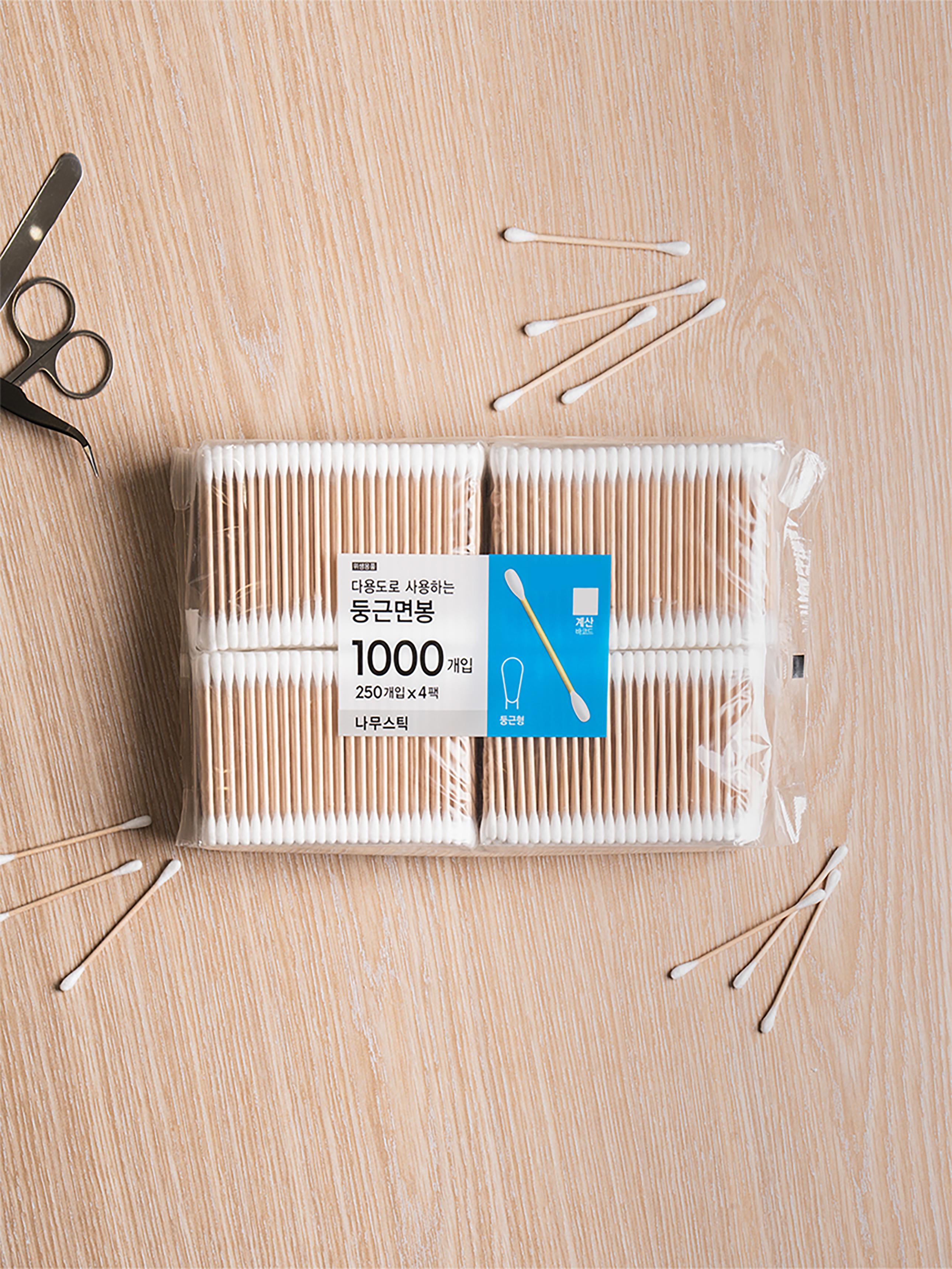 1000 Count Wooden Stick Round Cotton Swabs 1ea