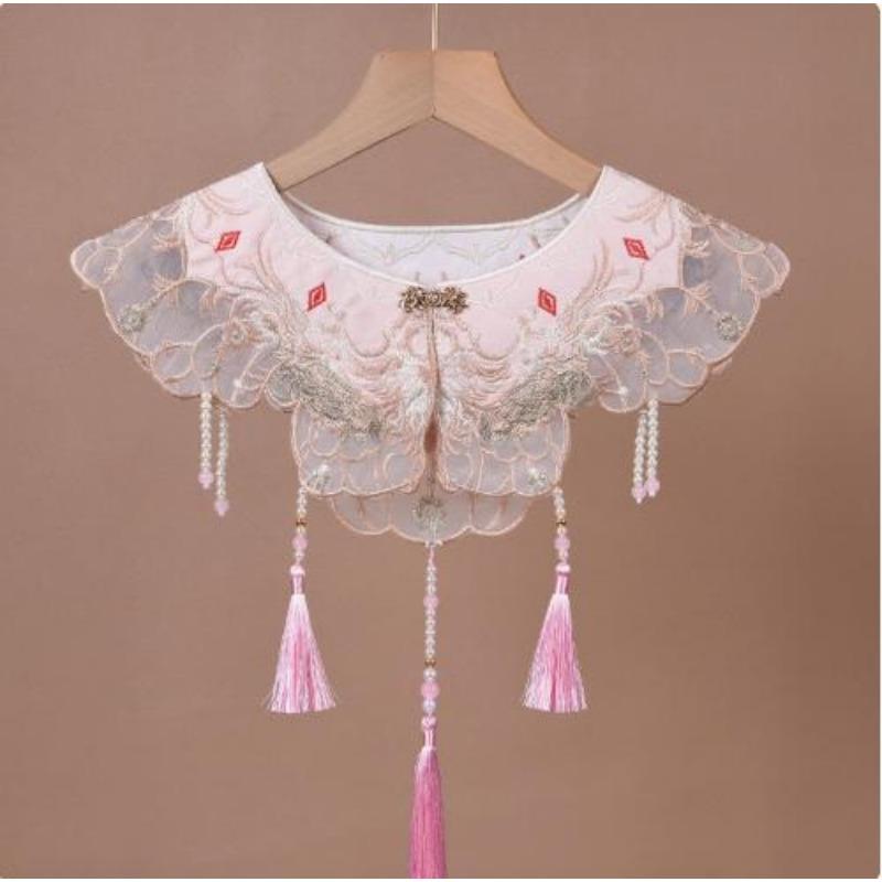 Chinese Ancient Style Embroidered Fake Collar Tassel Pendant Shawl