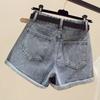 Classic and Minimalist Fashion Versatile Rolled Edge Casual Female Thin Summer High-waisted Thin A-line Wide-leg Denim Shorts Individuality Trendiness