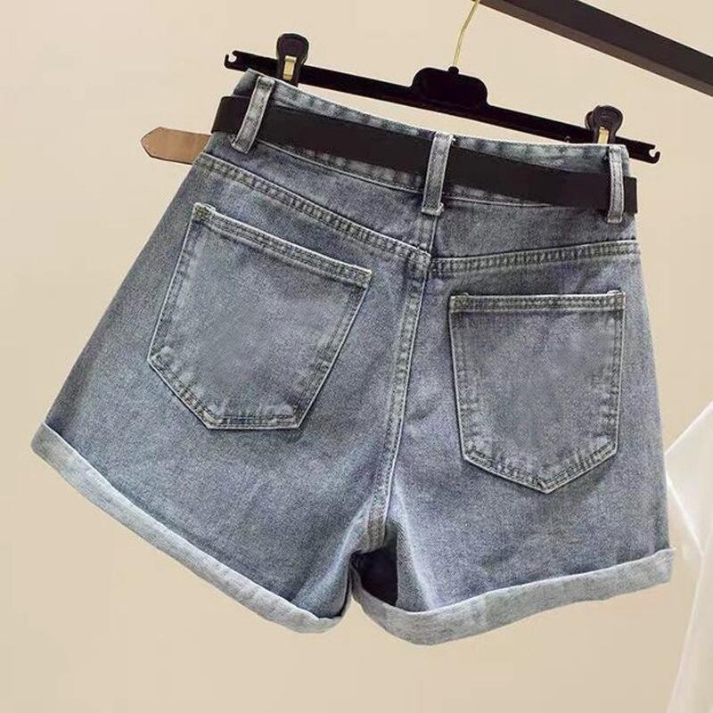 Classic and Minimalist Fashion Versatile Rolled Edge Casual Female Thin Summer High-waisted Thin A-line Wide-leg Denim Shorts Individuality Trendiness