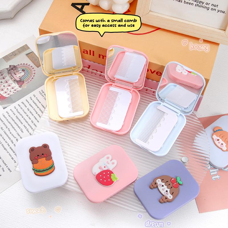 Perie de păr portabilă de buzunar cu desen animat, mică pentru călătorie, masaj, mini oglindă de buzunar, pieptene pliabil pentru femei, fete, instrumente de styling drăguțe
