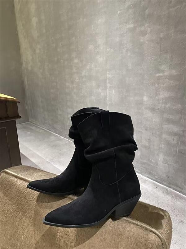 Female Western Boots Cowboy Boots Women Plested Women Ankle  Pu Leather Shoes Autumn Boots Women Booties Lady Plus Size 41