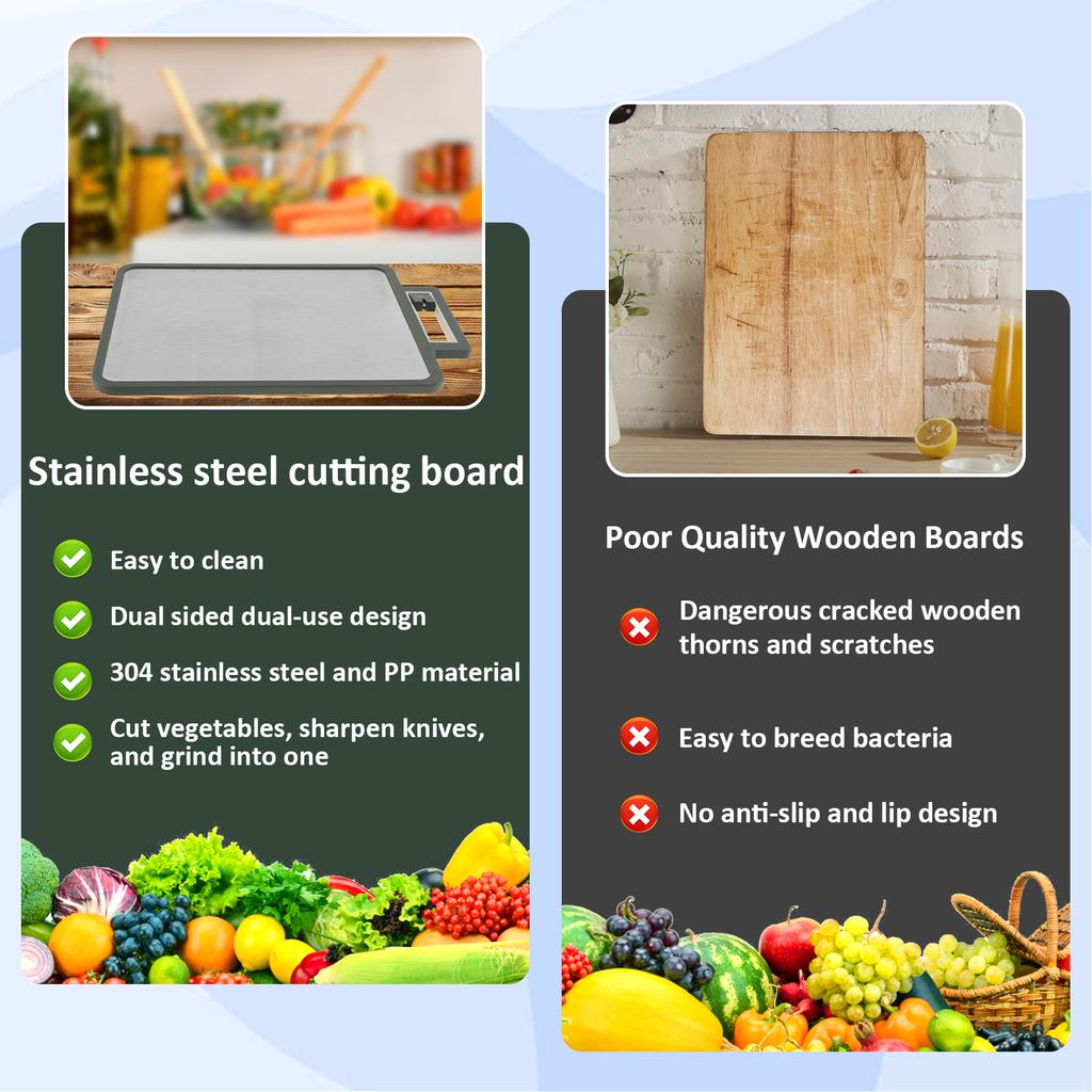 Double-Sided Cutting Board Stainless Steel Hanging Cutting Board with Cutter Sharpener Multipurpose Kitchen Chopping Board