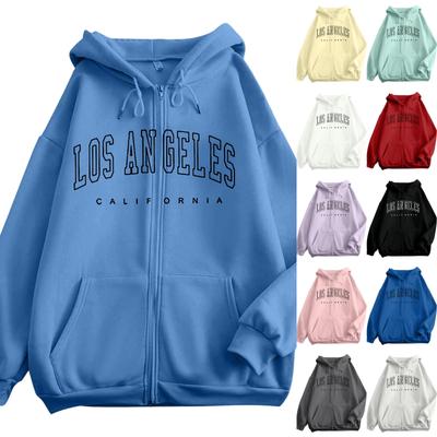 Women's Relaxed Fit Casual Zip-Up Hoodie Sweatshirt with Letter Print