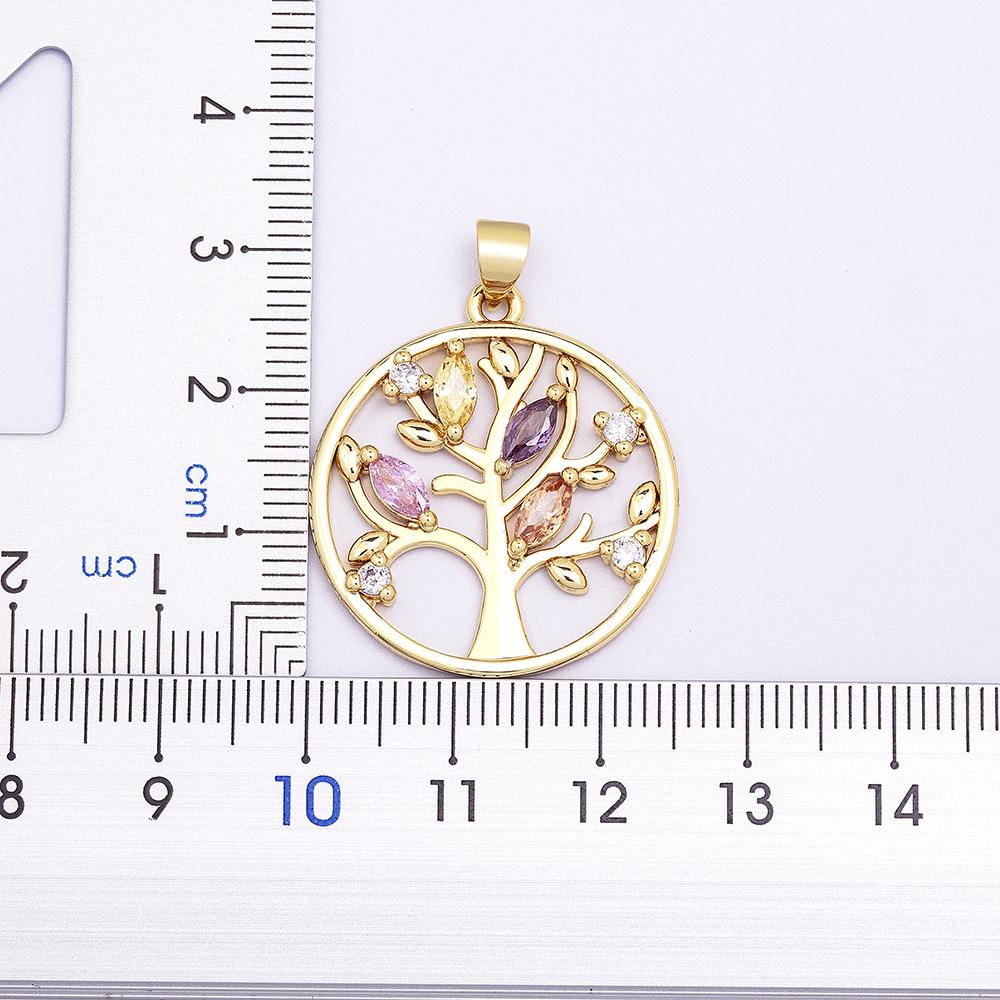 Nidin Trendiges personalisiertes Lebensbaum-Halskette für Damen Vergoldeter runder Anhänger Zirkon Schmuck Weihnachtsgeschenke für Eltern Großhandel