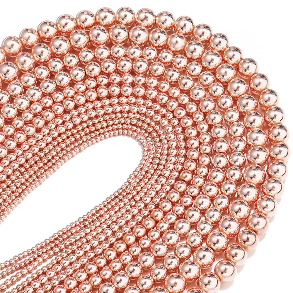 2 3 4 6 8 10mm Rose Gold Natural Hematite Stone Beads Round Loose Beads For DIY Jewelry Making Bracelets Necklace Accessories