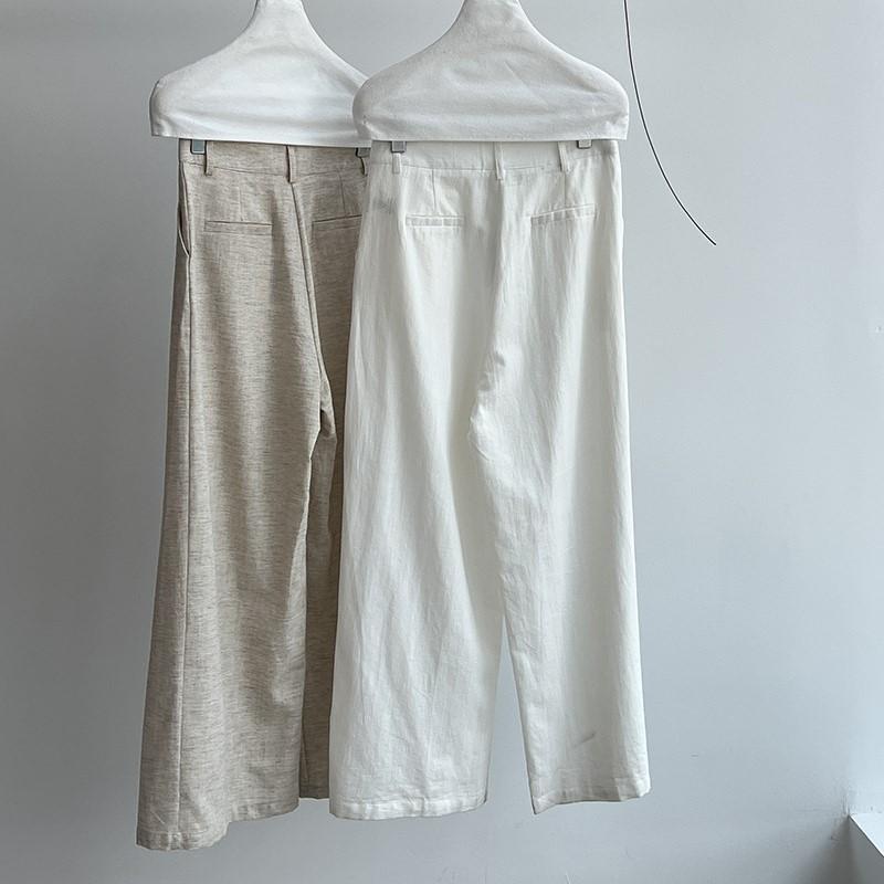 Johnature Simple Casual Straight-leg Pants Women Loose Comfortable Long Solid Color Full Length Wide-leg Pants For Summer