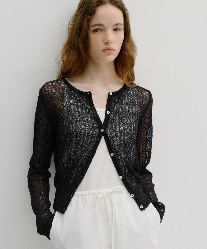 Beullaengkeu03 Linen Crochet Cardigan (Deep Navy)