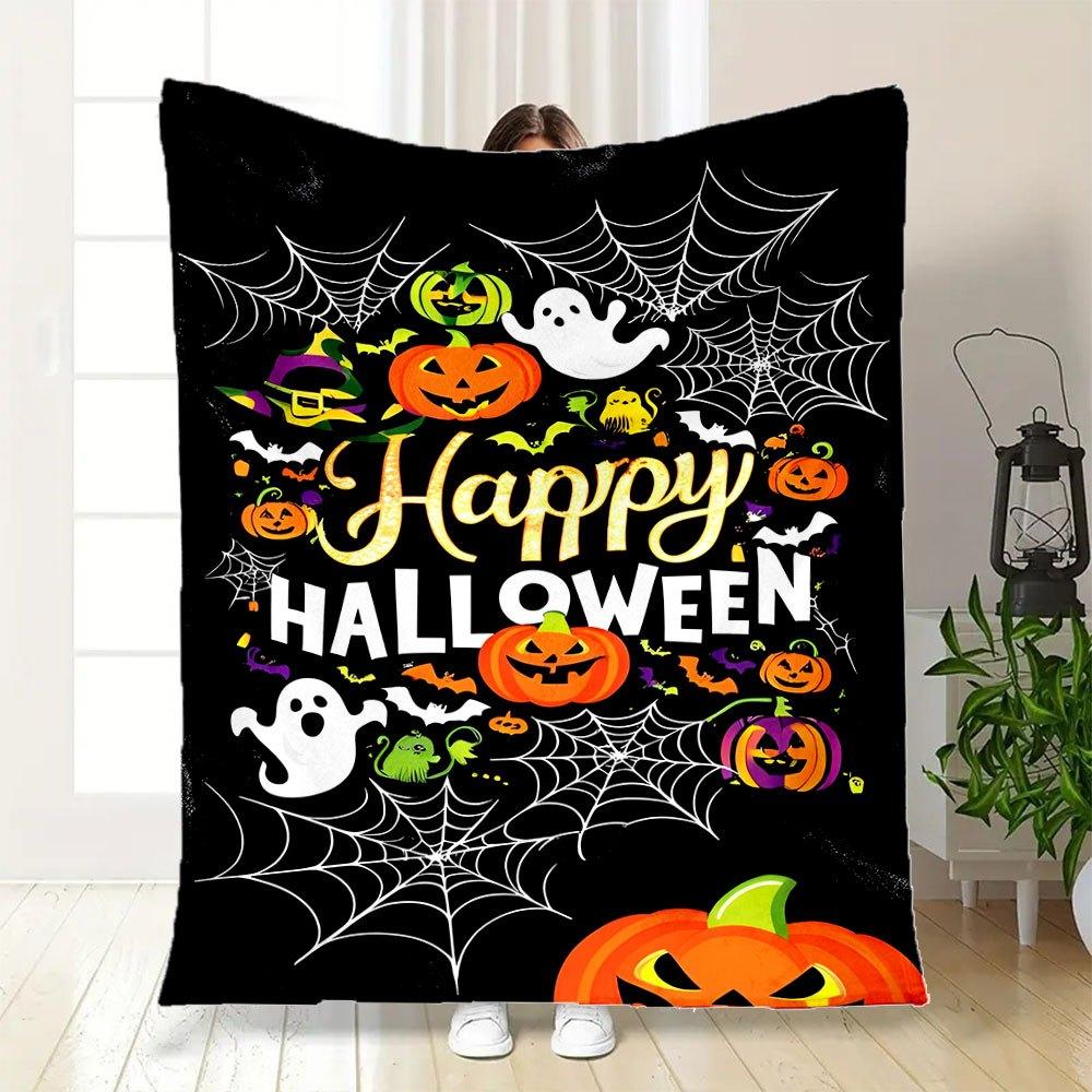Halloween Party Decorations Happy Halloween PosterBlanket Flannel Throw Blanket for Sofa, Bed, Travel, Camping, Office