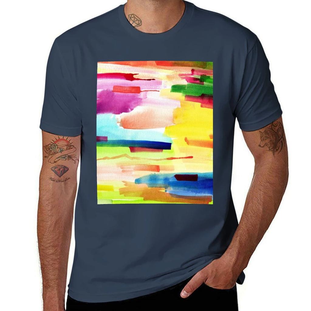 Colorful Abstract In Watercolor Tshirt Festival Casual Short Sleeve Tshirt