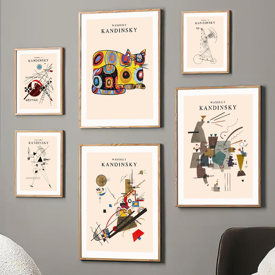Geometry Lines Cat Works Posters and Prints Vintage Kandinsky Abstract Wall Art Picture Canvas Painting Living Room Home Decor