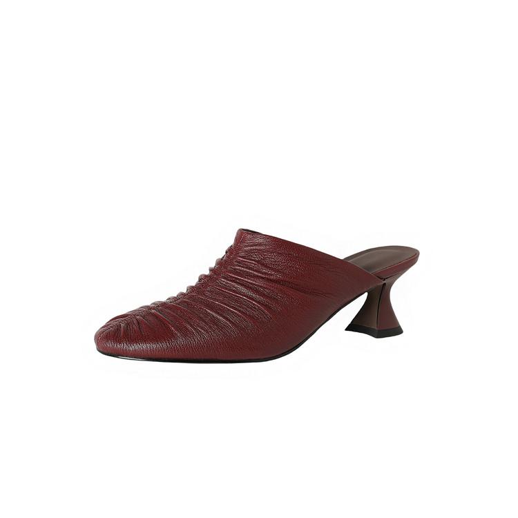 

Мода НОВЫЕ Летние Женские Мюли Обувь из Натуральной Кожи для Женщин Круглый Носок Тонкий Каблук Обувь Закрытый Носок Босоножки Слингбэк Плиссированные Шлепанцы 34 вино красного