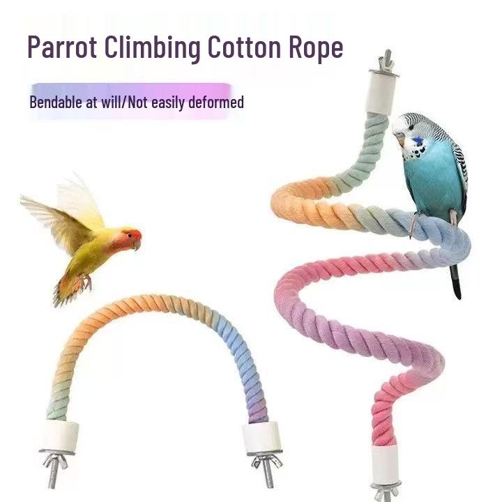 Rotating Climbing Pole & Swing for Parrots, Cockatiels, Budgies, Parakeets – Cotton Rope Stand & Decorative Toy