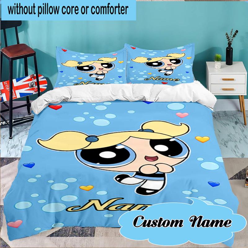 Custom Name Powerpuff Adventure Bedding Set 3pcs, Bedding Set Including 1pc Duvet Cover And 2pcs Pillowcases for Bedroom, Dormitory Gift