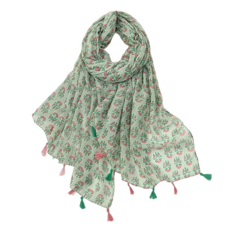 New Japanese Artistic Cotton Hemp Scarf With Small Fresh Green Silk Tourism Photography Decoration Sunshade Shawl
