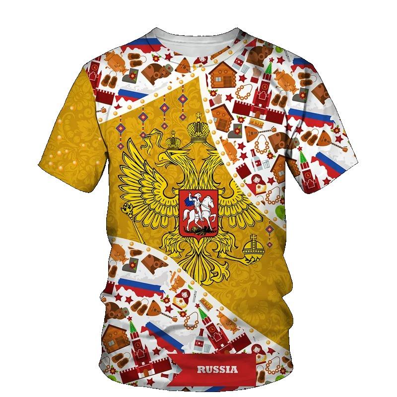 Russia Men's T-shirt Summer Casual Round Collar Russian Flag Short-sleeved Tops Tees Men Clothing