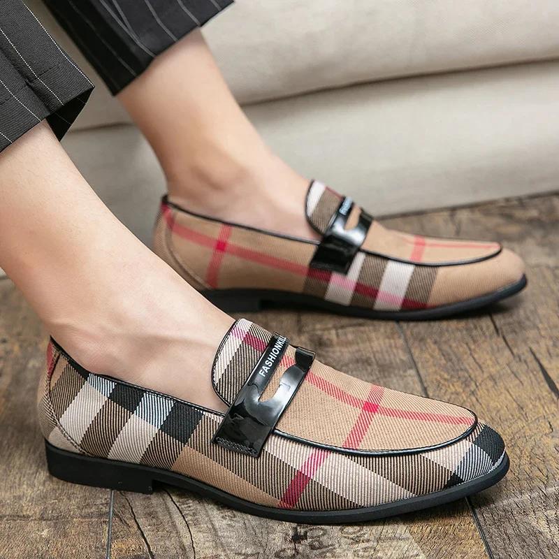 Mens Dress Designer Shoes Plaid Leather 2024 Fashion Handmade Wedding Party Luxury Brand Shoes Men Loafers Oxford Shoes Male 48