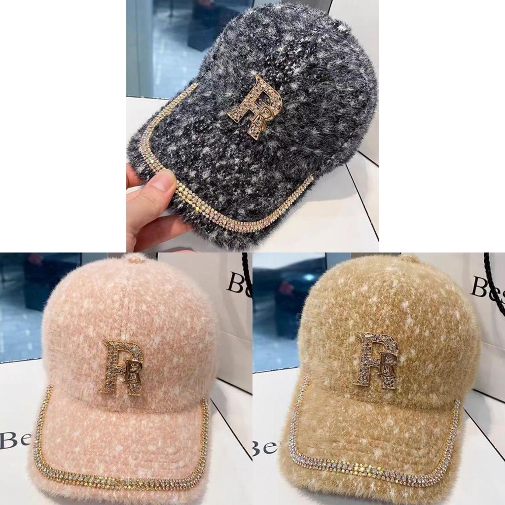 Water Drip Letter Baseball Cap With Rhinestones For Winter Warmth And Style