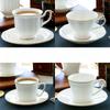 White Bone China Coffee Cup and Saucer, Lightweight Porcelain Espresso Cups with Gold Trim,Ceramic Tea Cup Coffee Mug,1 Set